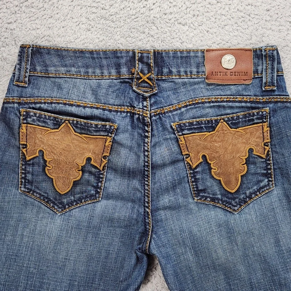 Antik Denim Jeans Womens 29 Medium Wash Low Rise Skinny Stretch Blue Embroidered